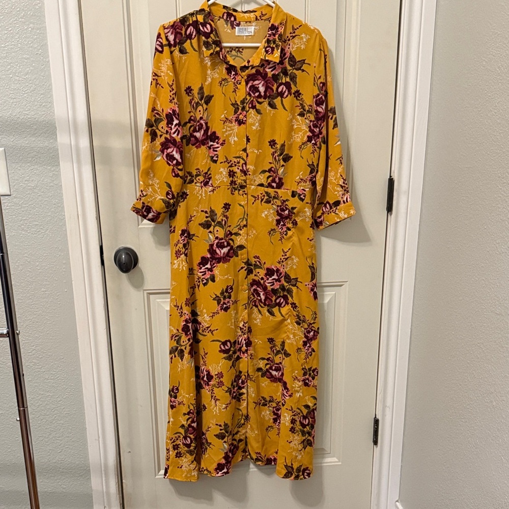Time and Tru Yellow Floral Long Sleeve Dress